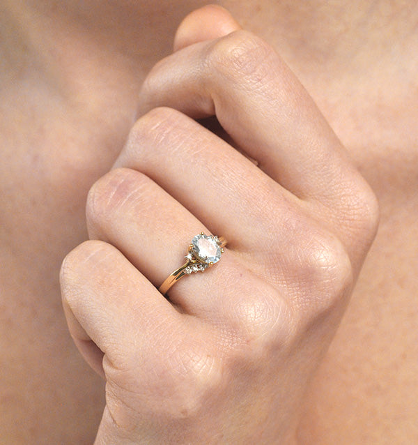 Aquamarine 0.70CT And Diamond 9K Yellow Gold Ring